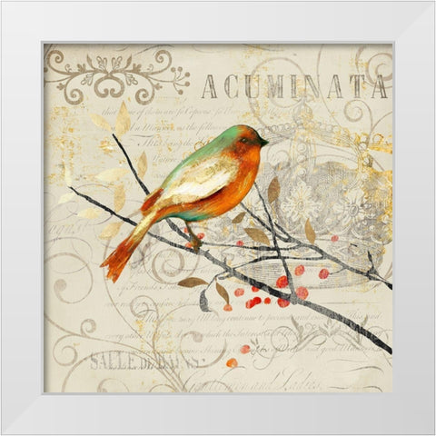Sing Song Bird I White Modern Wood Framed Art Print by Theodosiou, Matina