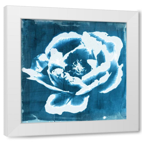 Indigo Floret II White Modern Wood Framed Art Print by Theodosiou, Matina