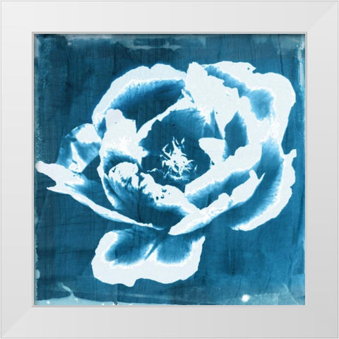 Indigo Floret II White Modern Wood Framed Art Print by Theodosiou, Matina