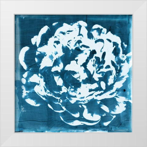 Indigo Floret III White Modern Wood Framed Art Print by Theodosiou, Matina
