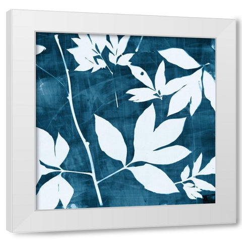 Indigo Leaf I White Modern Wood Framed Art Print by Theodosiou, Matina