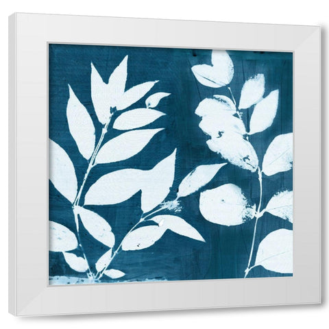 Indigo Leaf II  White Modern Wood Framed Art Print by Theodosiou, Matina