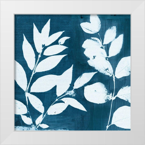 Indigo Leaf II  White Modern Wood Framed Art Print by Theodosiou, Matina