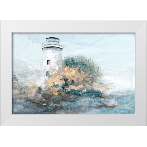Golden Lighthouse White Modern Wood Framed Art Print by Theodosiou, Matina