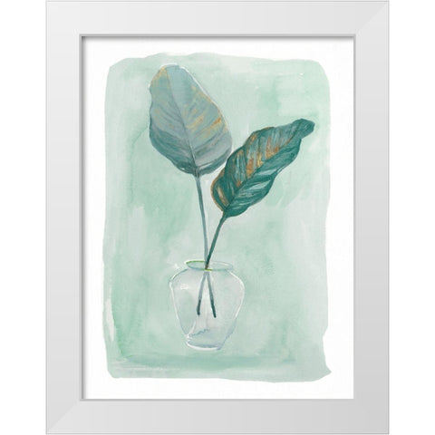 Green Tropical Vase IV White Modern Wood Framed Art Print by Stellar Design Studio