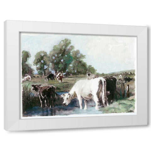 Grazing Cows  White Modern Wood Framed Art Print by Stellar  Design Studio