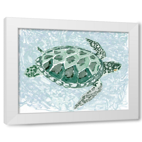 Green Turtle I White Modern Wood Framed Art Print by Stellar Design Studio