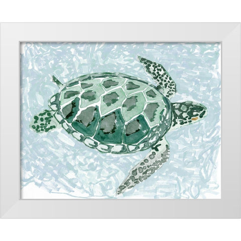 Green Turtle I White Modern Wood Framed Art Print by Stellar Design Studio