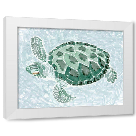 Green Turtle II White Modern Wood Framed Art Print by Stellar Design Studio