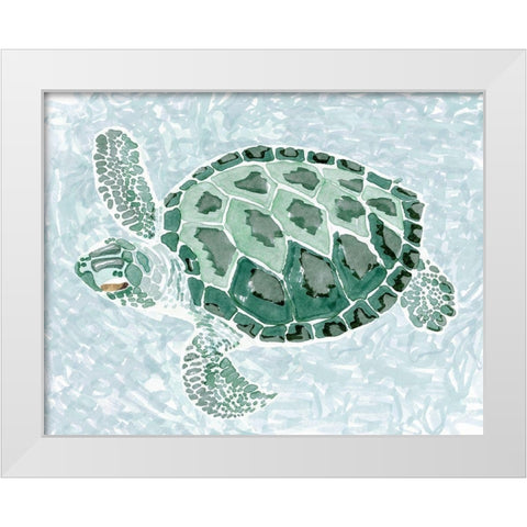 Green Turtle II White Modern Wood Framed Art Print by Stellar Design Studio