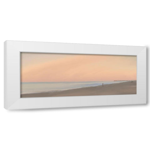 Sunset Beach Embrace  White Modern Wood Framed Art Print by J:L Design