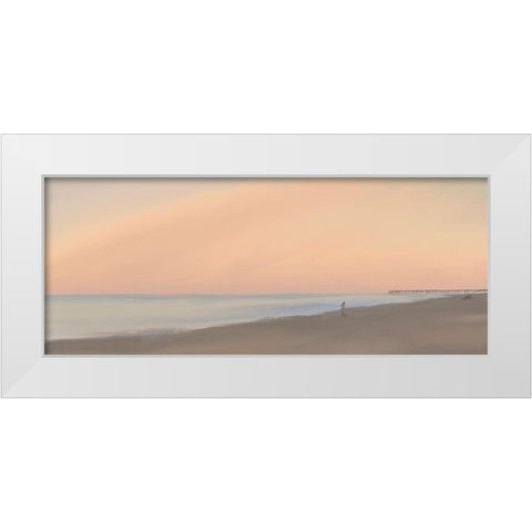 Sunset Beach Embrace  White Modern Wood Framed Art Print by J:L Design