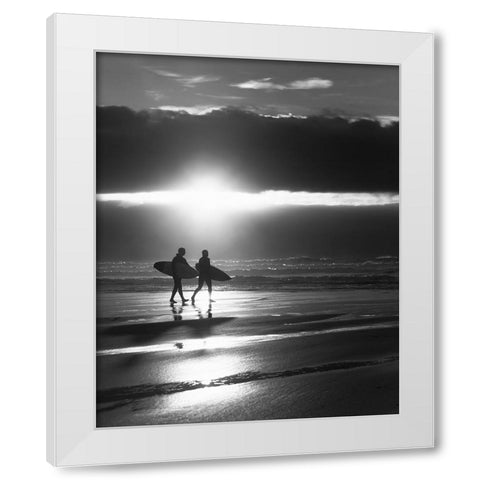 Lets Surf Until the Sun Goes Down  White Modern Wood Framed Art Print by Paul, Martin