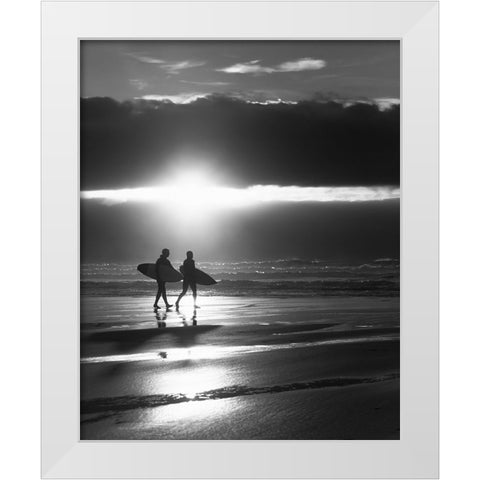 Lets Surf Until the Sun Goes Down  White Modern Wood Framed Art Print by Paul, Martin
