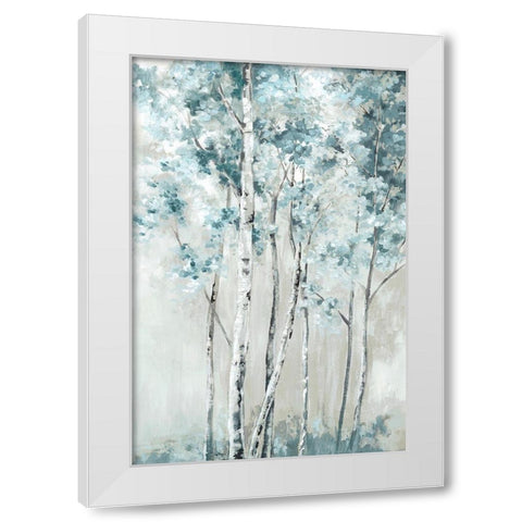 Blue Birch Forest  White Modern Wood Framed Art Print by Mavis, Luna