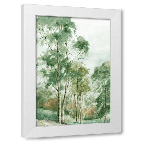Green Woodlands  White Modern Wood Framed Art Print by Mavis, Luna
