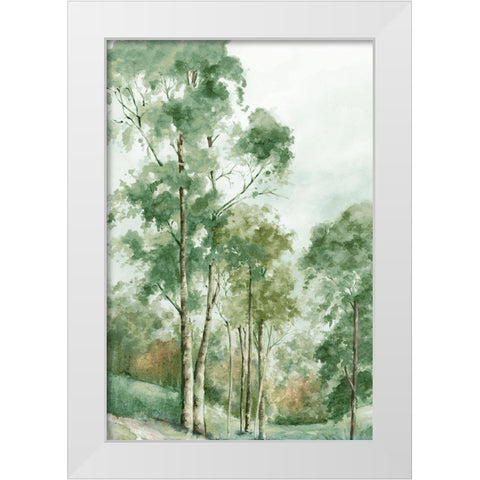 Green Woodlands  White Modern Wood Framed Art Print by Mavis, Luna