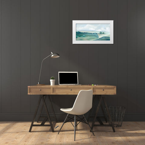 Calming Green White Modern Wood Framed Art Print by Mavis, Luna
