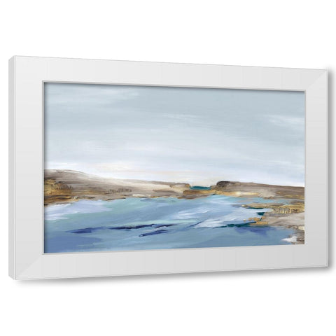 Blue Coastal View White Modern Wood Framed Art Print by Mavis, Luna