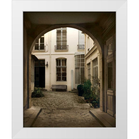 Marais Courtyard White Modern Wood Framed Art Print by White, Milla
