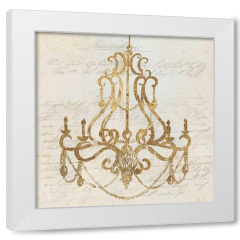 Golden Chandelier I White Modern Wood Framed Art Print by Wilson, Aimee