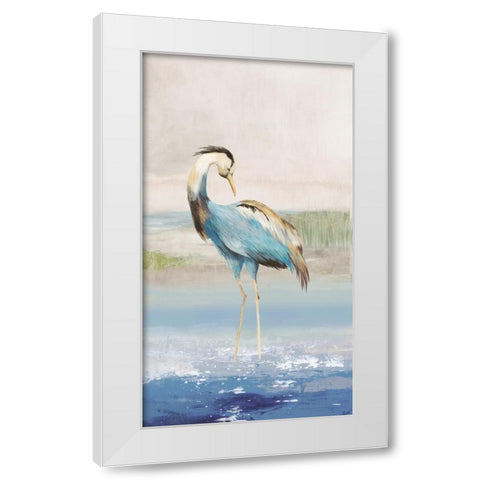 Heron On The Beach I White Modern Wood Framed Art Print by Wilson, Aimee