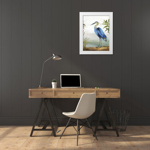 Blue Heron White Modern Wood Framed Art Print by Wilson, Aimee