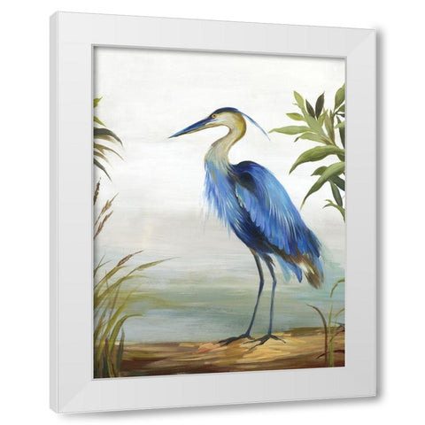 Blue Heron White Modern Wood Framed Art Print by Wilson, Aimee