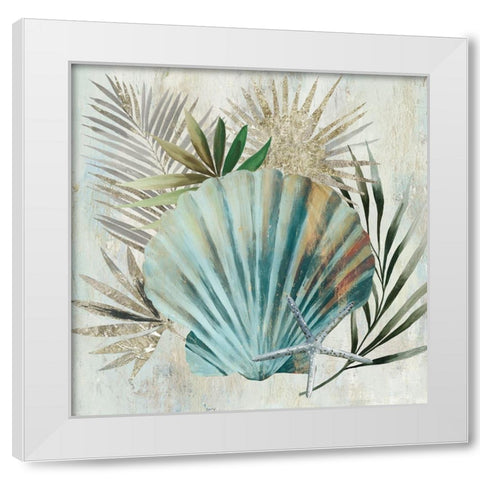 Turquoise Shell I White Modern Wood Framed Art Print by Wilson, Aimee