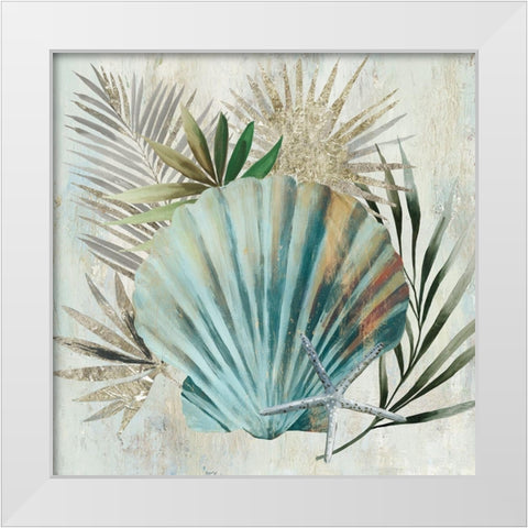 Turquoise Shell I White Modern Wood Framed Art Print by Wilson, Aimee