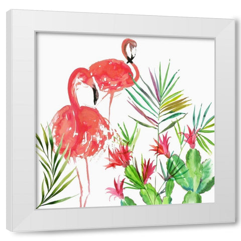 Flamingo Pairing White Modern Wood Framed Art Print by Wilson, Aimee