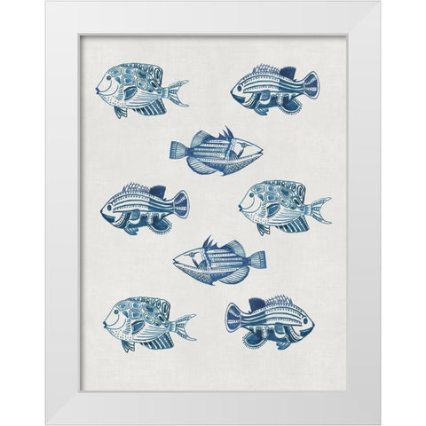 Indigo Fishes White Modern Wood Framed Art Print by Wilson, Aimee