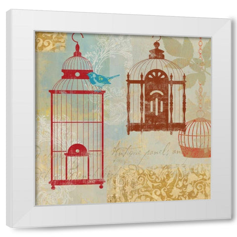 Bird on a Cage I White Modern Wood Framed Art Print by Wilson, Aimee