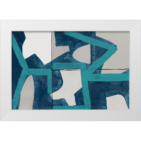 Mid Blue Shapes I  White Modern Wood Framed Art Print by Cartissi