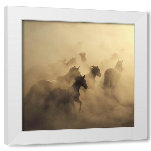Migration of Horses  White Modern Wood Framed Art Print by 1x