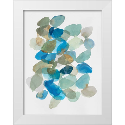 Blue Inky Pebbles I White Modern Wood Framed Art Print by Hazel J