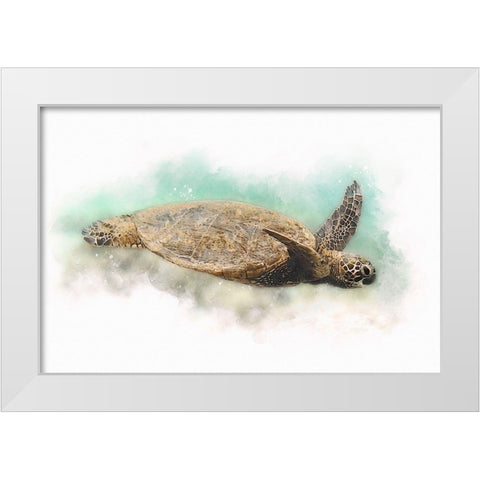 Hawaiian Green Sea Turtle Watercolor I White Modern Wood Framed Art Print by Zalewski, Christine