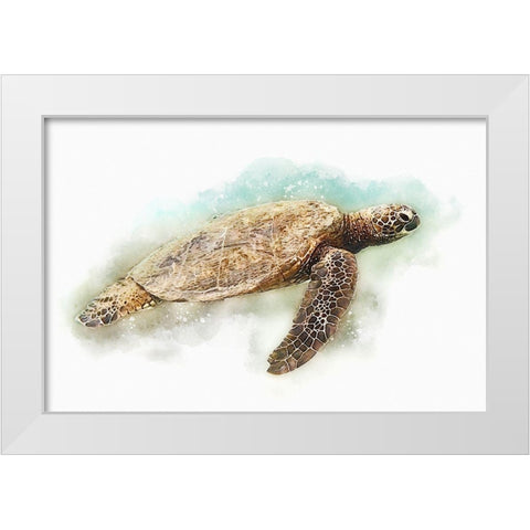 Hawaiian Green Sea Turtle Watercolor II White Modern Wood Framed Art Print by Zalewski, Christine