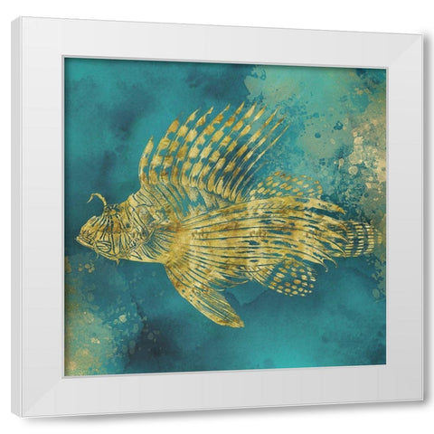 Lionfish of Gold on Aqua  White Modern Wood Framed Art Print by Zalewski, Christine