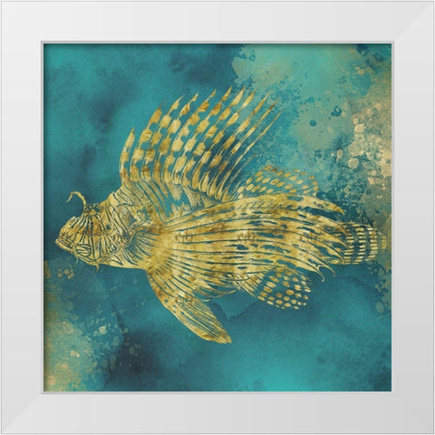 Lionfish of Gold on Aqua  White Modern Wood Framed Art Print by Zalewski, Christine