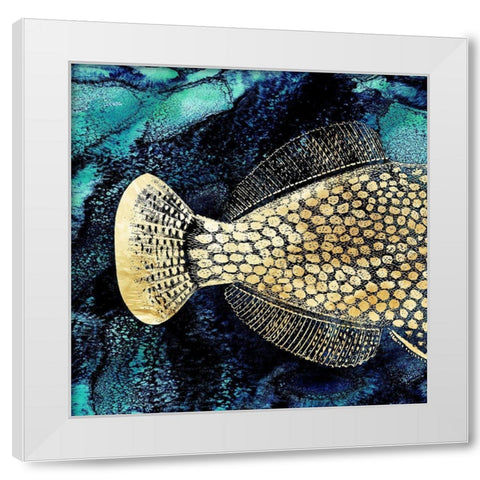 Blue Ink and Golden Fish I  White Modern Wood Framed Art Print by Zalewski, Christine