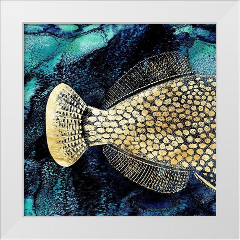 Blue Ink and Golden Fish I  White Modern Wood Framed Art Print by Zalewski, Christine