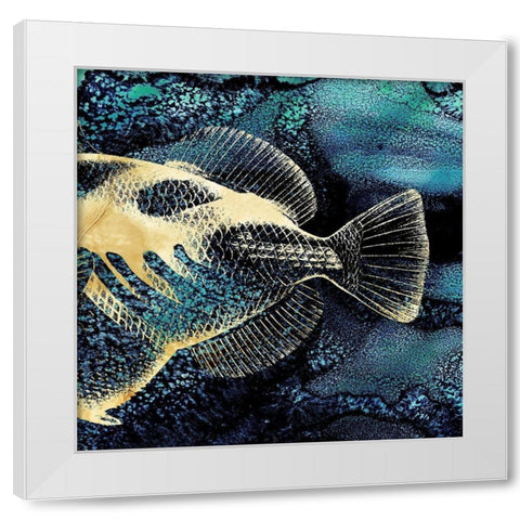 Blue Ink and Golden Fish II White Modern Wood Framed Art Print by Zalewski, Christine