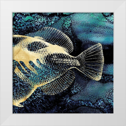 Blue Ink and Golden Fish II White Modern Wood Framed Art Print by Zalewski, Christine