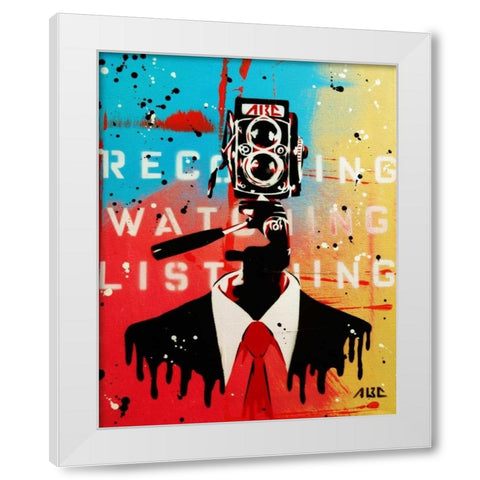 NSA Camera Man White Modern Wood Framed Art Print by AbcArtAttack