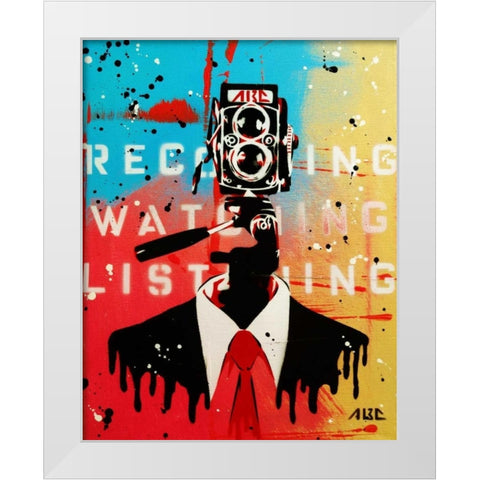 NSA Camera Man White Modern Wood Framed Art Print by AbcArtAttack