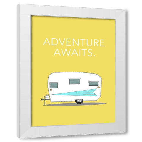 Adventure Awaits White Modern Wood Framed Art Print by Annie Bailey Art