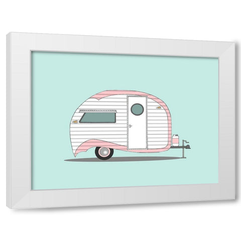 Pink Stripe Teardrop White Modern Wood Framed Art Print by Annie Bailey Art