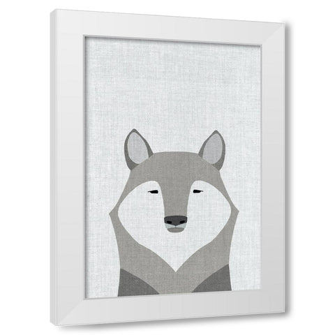 Gray Wolf White Modern Wood Framed Art Print by Annie Bailey Art