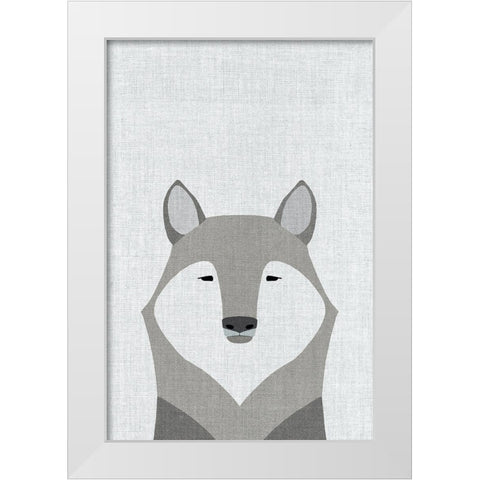 Gray Wolf White Modern Wood Framed Art Print by Annie Bailey Art